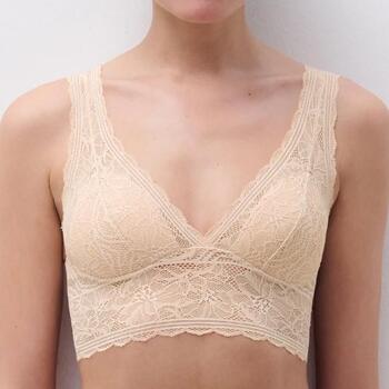 Chantelle Floral Touch Beige Soutien-Gorge sans Armatures en Dentelle