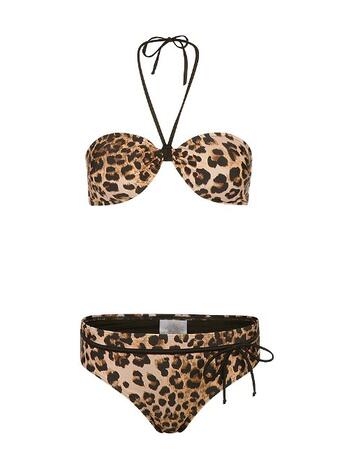 Mila N-leopard Ladies Bikini Bandeau Sand + Black