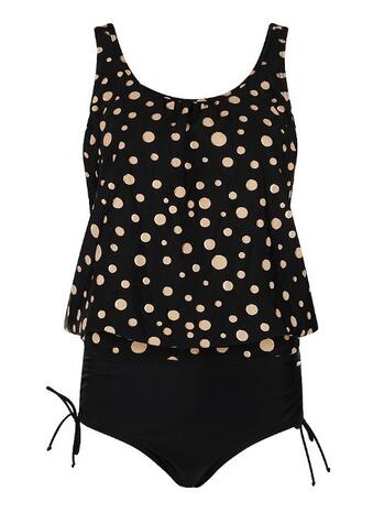 Mila N-golden Dots Ladies Tankini Wider Style Sand + Black