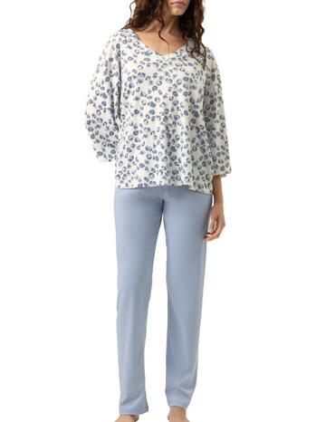 Mey Nachtmode Wild Violets Anzug lang, 3/4 Arm sleepy blue