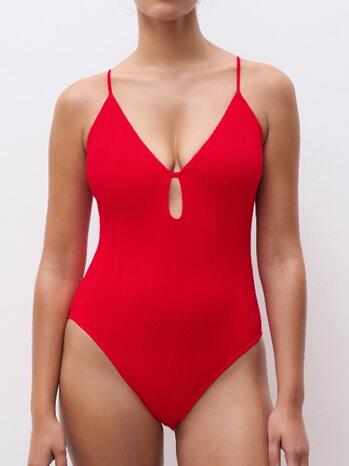 Chantelle Badmode Swim One Size Wirefree plunge T-shirt swimsuit Cherry Red