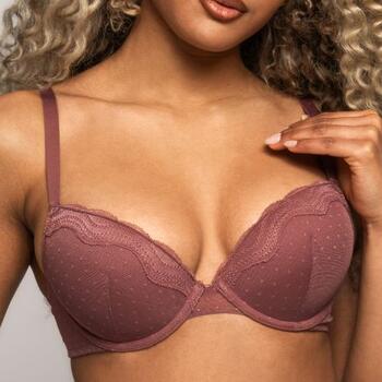 After Eden padded wire bra with dot mesh & lace Berry