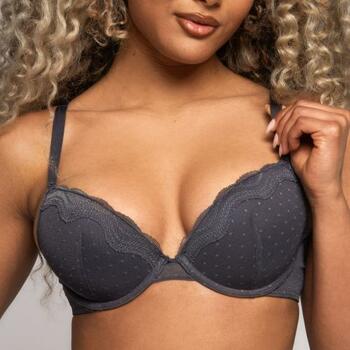 After Eden padded wire bra with dot mesh & lace Dark Grey