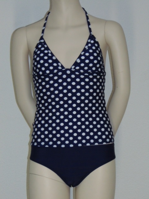 Seins et culottes bouffantes Beach bleu marine/blanc tankini set