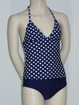 Seins et culottes bouffantes Beach bleu marine/blanc tankini set