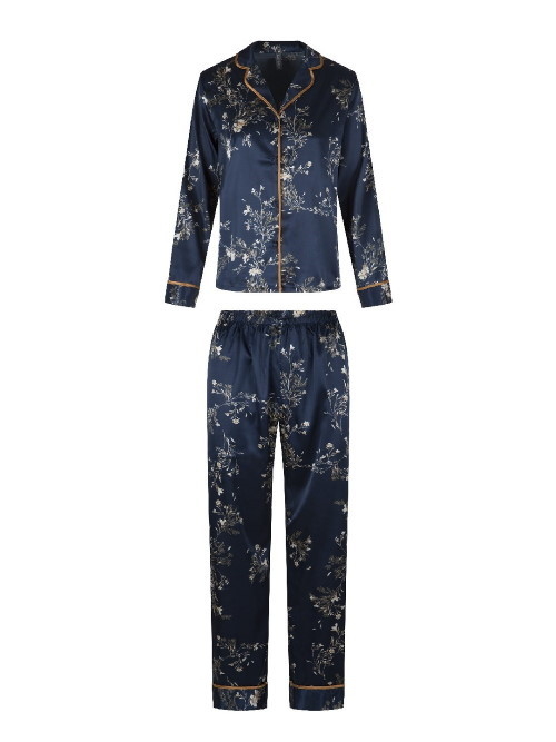 LingaDore Night SATIN bleu marine/print pyjama