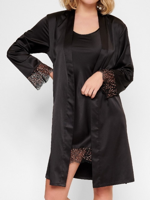LingaDore Night In love with embroidery noir/cuivre kimono