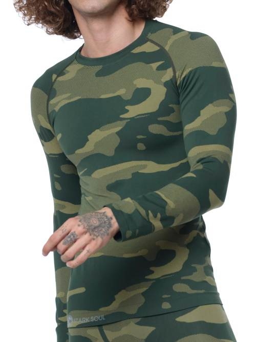 Ame d'acier Camouflage vert/print thermo t-shirt pour homme