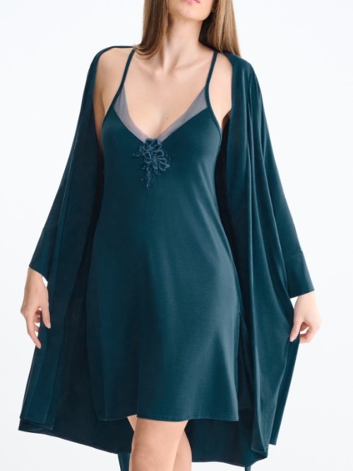 Lisca Nachtmode Velvet atlantic deep kimono