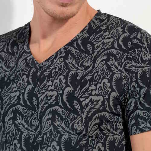 HOM Himeros noir/print shirt HOM Himeros noir/print shirt